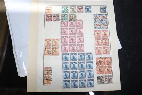 Two album pages of Republic of China stamps, including blocks.